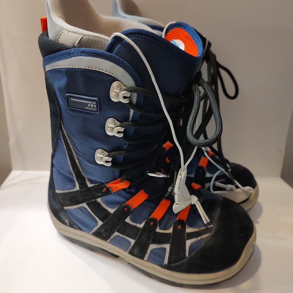 Mens Burton Moto Freestyle Snowboard Boots Sz 8 Black Blue Orange